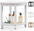 Waterproof Corner Shower Stool for Inside Shower, Poly Lumber Shower Bench Seat Chair, Bath Shower Stool for Shaving Legs Foot Rest with Storage Shelf, Adjustable & Non-Slip Feet, White