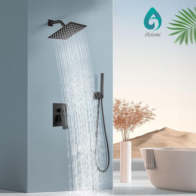 Aolemi Shower Faucet Set, High Pressure Shower System with 2-in-1 Handheld Sprayer, Wall Mount Fixture Combo with Rough-in Valve, 8 Inch Shower Head, Oil Rubbed Bronze