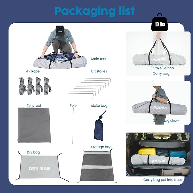 Camping Shower Tent Deluxe Changing Room Easy Set Up Privacy Shelter,Large Toilet Tent with Floor Drain Design for Beach, Camping,Hiking with Stakes and Ropes for Stability