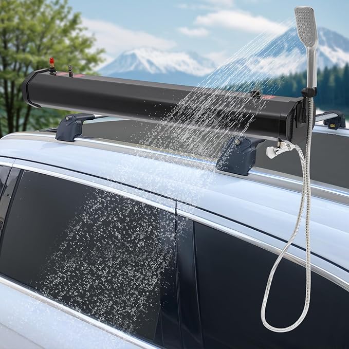 Portable Water Tank with Camping Shower, Pressurized Outdoor Shower System for Camping