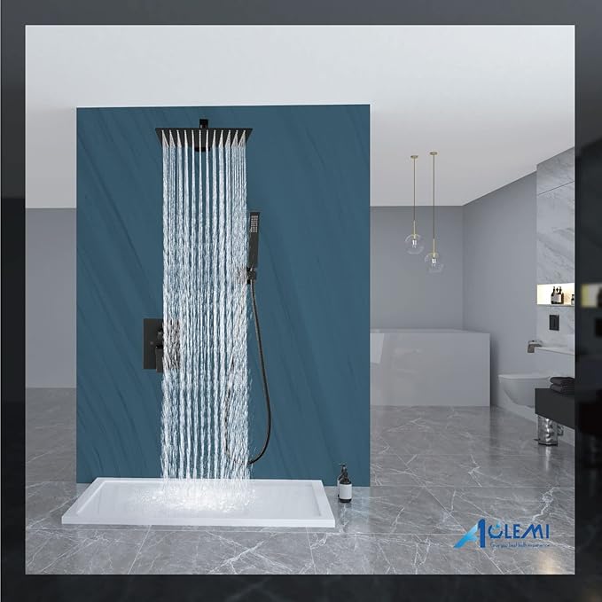 Aolemi Shower Faucet Set Rain Shower System with Handheld Spray Bathroom Shower Combo Rough-in Valve and Shower Trim Kit Included Matte Black 10 Inch Wall Mount Shower Head