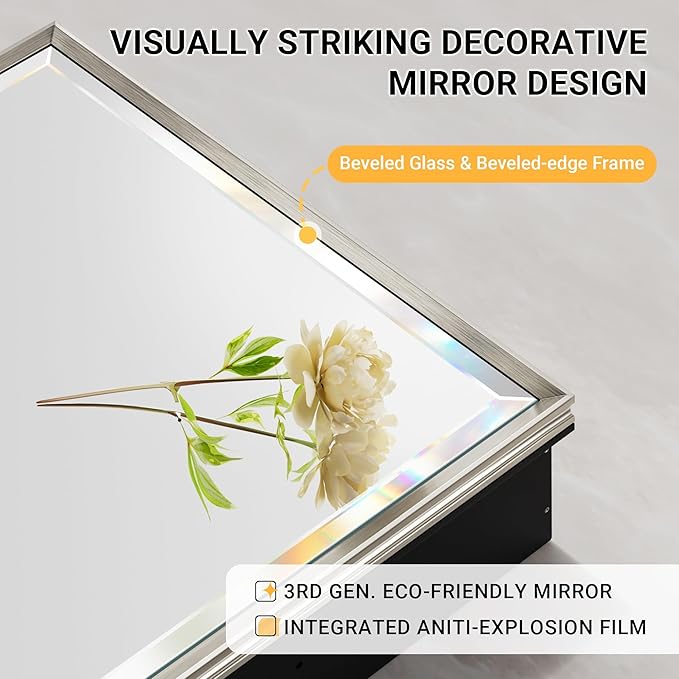 Pre-Assembled Surface or Recessed Medicine Cabinet Mirror-16x24 Brushed Nickel Bathroom Medicine Cabinet with Mirror & Rustproof Aluminum Frame, Beveled Bathroom Vanity Mirror with Storage