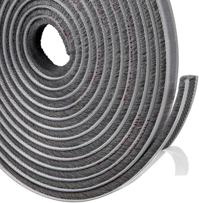 TORRAMI Felt Pile Weather Stripping 11/32 inch x 3/16 inch x 62 ft, Sliding Windows and Door Frame Side Brush Seal, Draft Stopper Soundproofing, Grey