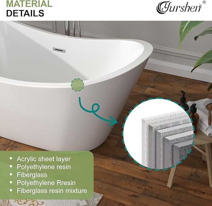 59" Freestanding Acrylic Bathtub – White Double Slipper Soaking Tub with Chrome Drain & Overflow, Glossy Finish for Modern Bathrooms #YSB9210