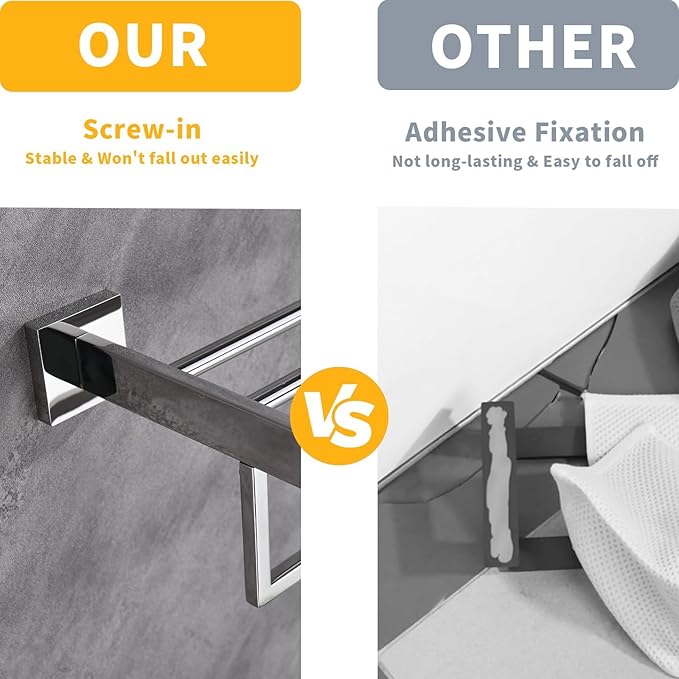 24 Inch Towel Racks for Bathroom - Wall Mounted Bright Polished Finish, Stainless Steel Single Towel Bar with Shelf, Hotel-Style Bathroom Towel Storage Organizer for Home Lavatory
