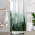 ORTIGIA Misty Forest Stall Shower Curtain for Small Bathroom, Green Half Size Narrow Nature Woodland Shower Curtain Set with Hooks, Waterproof Fabric Pine Tree Fog Magic Home Bath Curtain 36x72 inch