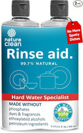 Nature Clean Natural Dishwasher Rinse Aid Liquid, Plant-Based Dishwasher Drying Agent with 99.7% Natural Ingredients, Unbelievable Power and No Nasty Chemicals. Hard Water Stain Remover. 8 oz 2-pack