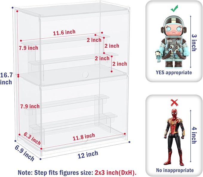 Choowin 2 Layer Clear Acrylic Display Case for Collectibles, Mini Figures, Pop Mart, Labubu, Sonny Angel, Smiski - Assemble Dustproof Acrylic Display Box with Door, Stand (12x6.9x16.7 inch)