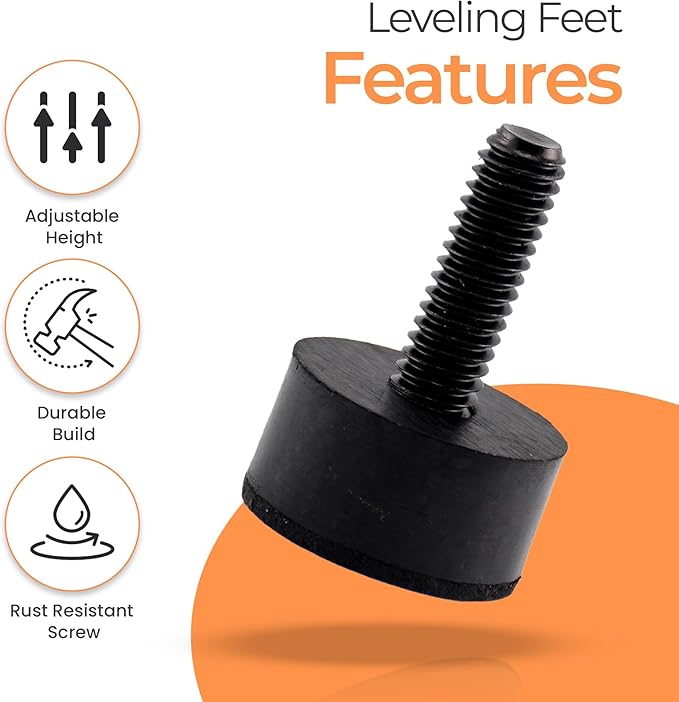 5/16 Rubber Adjustable Furniture Leveler，8 Pack Leveling Feet Screws in Threaded, Feet Levelers Screw On Furniture Glide Leveling for Table, Chair, Furniture Legs