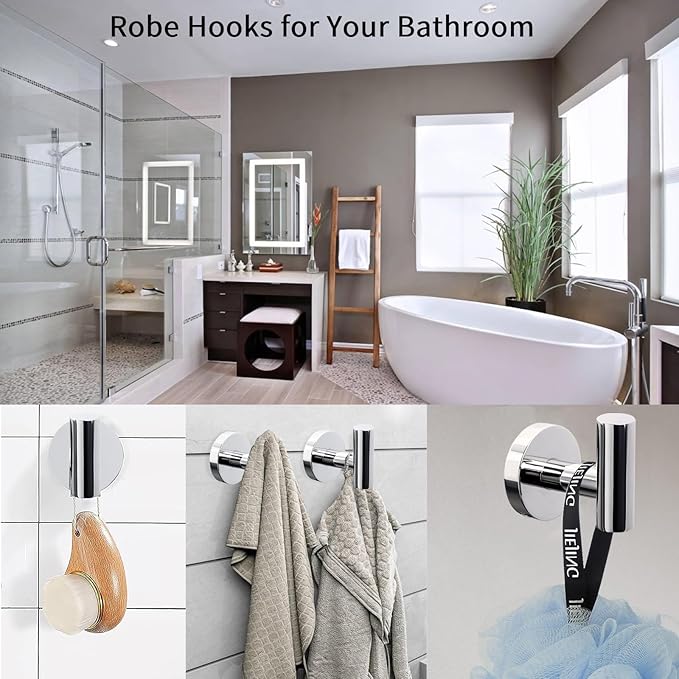 Kruodop Towel Hooks for Bathroom,4 Packs Wall Mount Towel Holder,Black Matte Wall Robe Hook,Stainless Steel Heavy Duty Door Hanger Towel Hook for Kitchen, Bedroom,Hotel,Pool,Coats