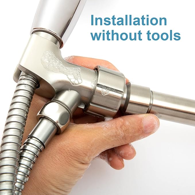 OFFO Shower Head Holder with Solid Metal Ball for Handheld Shower Head, Brushed Nickel Adjustable Shower Arm Mount for Connecting Shower Arm and Shower Hose, 1/2 in IPS Female Inlet and Male Outlet