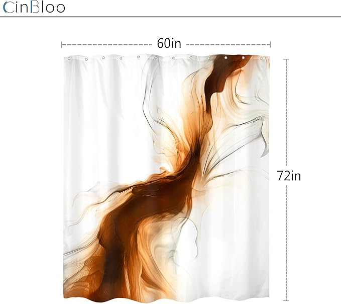 Cinbloo Burnt Orange 60Wx72H Shower Curtain Abstract Bathroom Decor for Men Modern Ombre White Marble Ink Texture Bathroom Curtain Set Rust Neutral Simple Aesthetic Bath Bathroom Accessories Decor
