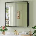 Buruis 30" x 30" Framed Medicine Cabinet with Mirror, Recessed or Wall Mounted Bathroom Cabinet, Adjustable Tempered Glass Shelves, Left/Right Open Reversible, No Assembly Required, Black