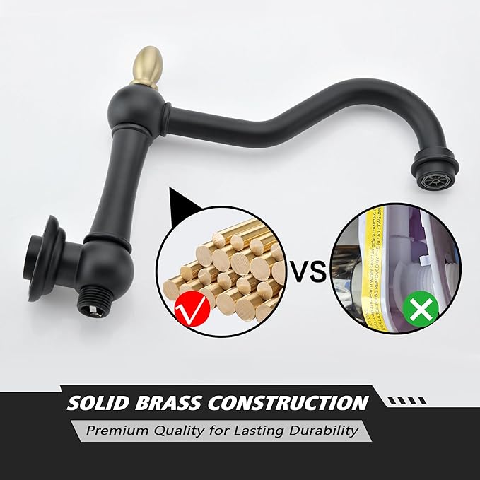 SUMERAIN High Flow Wall Mount Tub Filler, Vintage Bathtub Faucet with Sprayer and Rough-in Valve, Black and Gold Finish