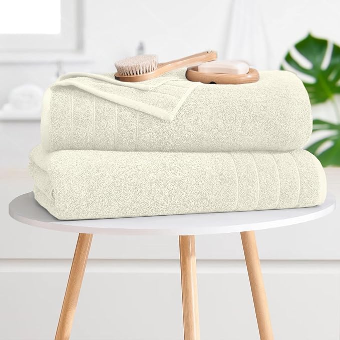 DAN River Extra Large Bath Towels Set of 4, 30 x 60 Inches - 100% Cotton Larger & Lighter Weight Towels for Bathroom - Quicker to Dry, Super Soft & Highly Absorbent Towels for Home, Ivory