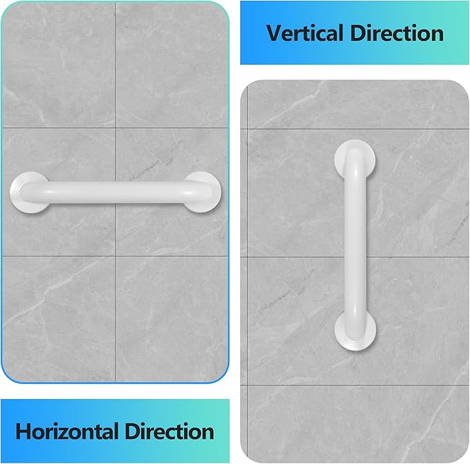 Shower Grab Bar, 2 Pack 12 Inch White Bathroom Safety Bar, 1.25" Diameter 304 Stainless Steel Grab Bars for Bathtubs and Showers, Handicap Shower Grab Bar for Seniors Elderly