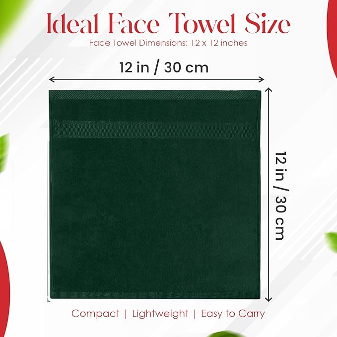 RIVERSIDE 12 Pack Premium 100% Cotton Face Washcloths, 550 GSM, 12 x 12 Inches, Soft, Absorbent Towels for Body & Shower, Bathroom Wash Clothes, Durable Face Towels Set for Spa, Gym, Hunter Green