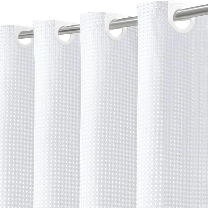 Inhousolu No Hook Waffle Weave Shower Curtain with Removable Snap in Fabric Liner Set for Bathroom, 230 GSM Heavy Duty Weighted Hem, Water Repellent Washable Bath Curtains, 36 x 72 Inch, White