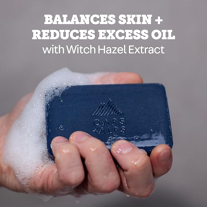 Oars + Alps Blue Charcoal Exfoliating Bar Soap for Men, Deep Cleaning & Exfoliating Soap, Dermatologist Tested & Made with Clean Ingredients, All Skin Types, Travel Size, 1pk, 6oz