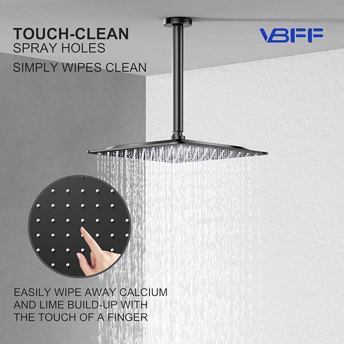 VBFF-Shower Head,rain shower head, 8 inch- Square Shower Head, 1.8 GPM Flow Rate, rainfall showerhead,VBFF07 (Matte Black)