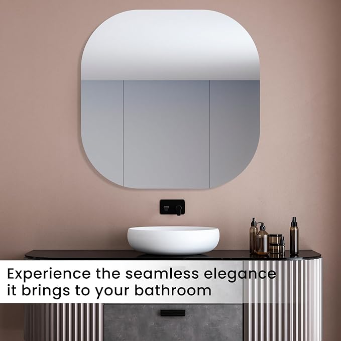 VASUHOME Frameless Bathroom Mirror, 28 x 28 Inch Wall Vanity Mirror, Large Wall Mounted Mirrors for Bathroom, Living Room, Bedroom, Entryway