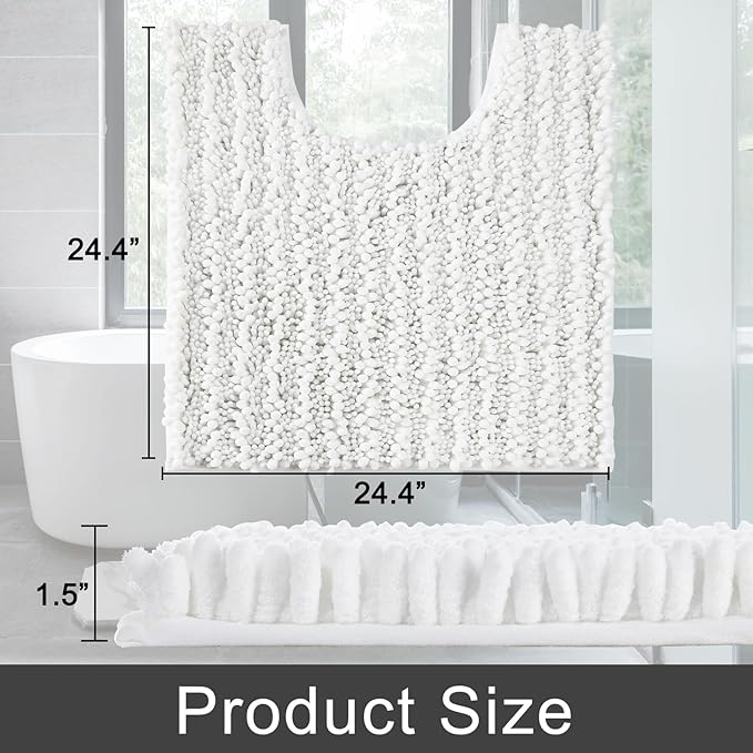 Yimobra Toilet Rug U Shaped Washable 24x24 Inch - Ultra Soft Absorbent Chenille Bath Rugs for Toilet, Quick Dry & Machine Washable, Non Slip Contour Bathroom Mat, White