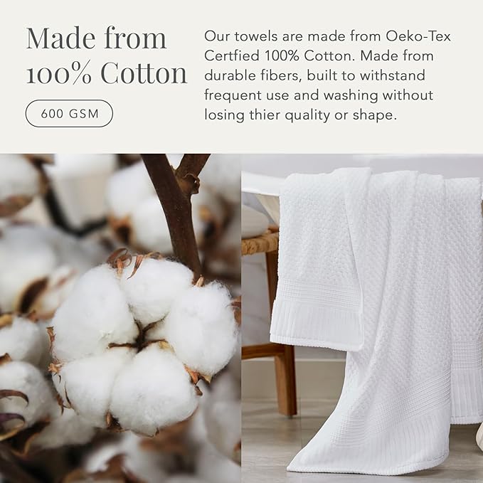 NY Loft 100% Cotton 6 Piece Bath Towel Set | White Towels | Oeko-TEX® Standard 100 | Soft & Absorbent, Quick-Dry | 2 Bath Towels 2 Hand Towels and 2 Washcloths | Trinity Collection - White