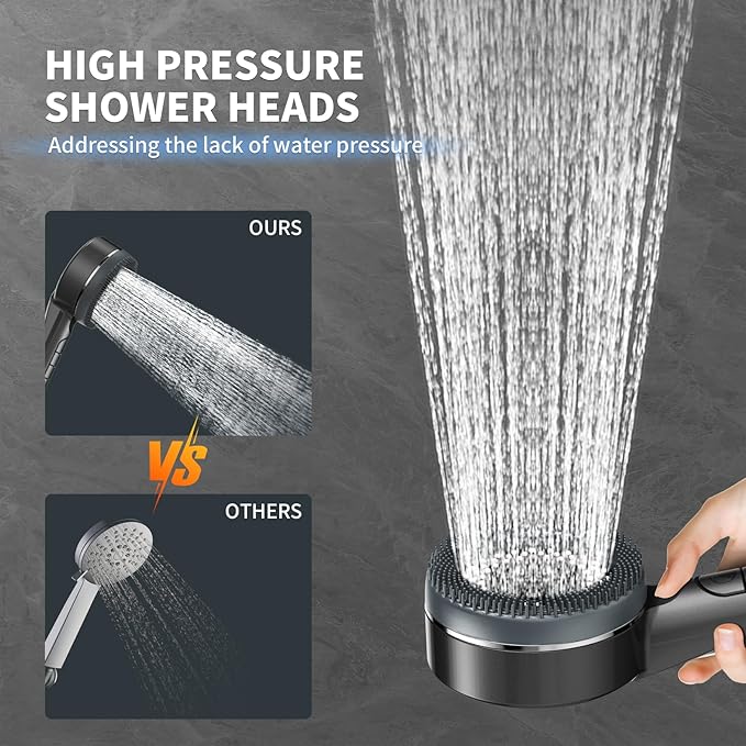 Filtered Shower Head with Handheld, Multi-Mode High Pressure Shower Heads with 60 Inch Shower Hose, Hard Water Filtered Showerhead with ON/OFF Switch to Clean Corner, Tub and Pets, Dark Gray