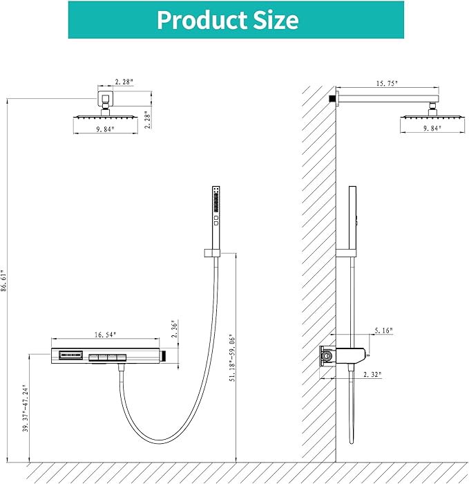 Matte Black Rain Shower System Combo: 10" Wall-Mounted Shower Fixtures with 2-in-1 Handheld Spray, Shower Valve with Body Jets, and Waterfall Spout Shower Faucet Set