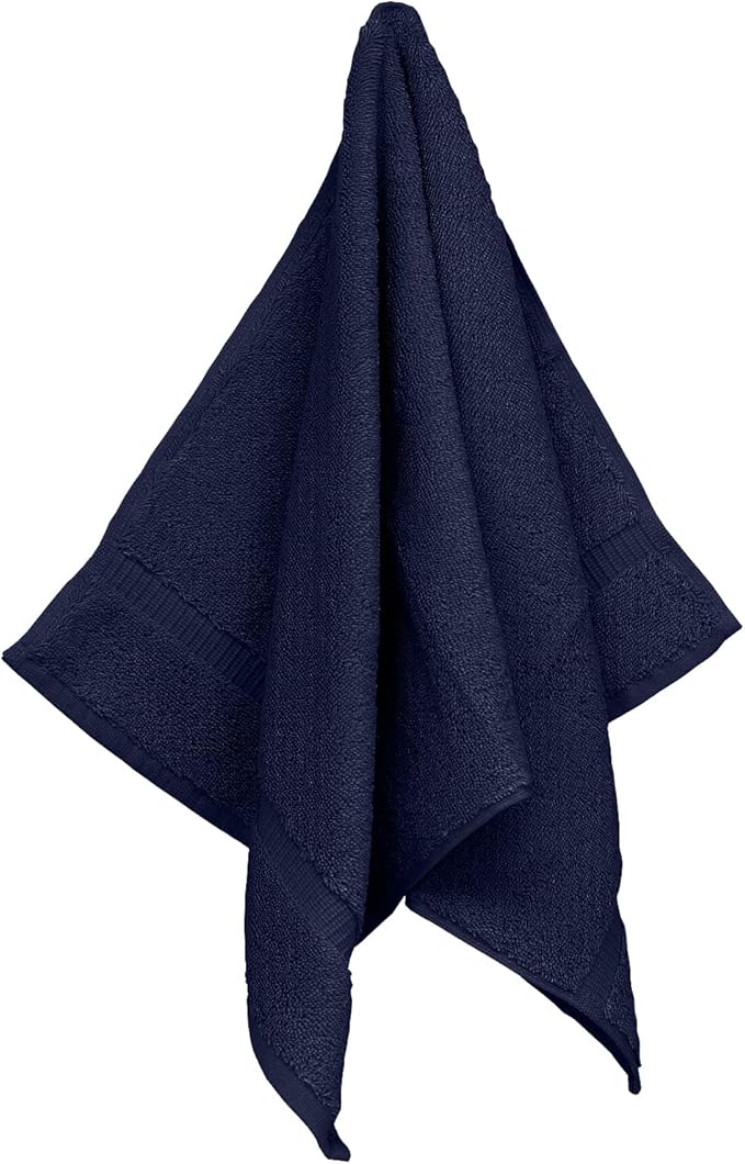 Monogrammed Hand Towel, Personalized Initial Gift, Extra Absorbent 100% Turkish Cotton - Soft Terry Finish - Set of 2 - White Block Initial V - Embroidered on Navy Blue Towels