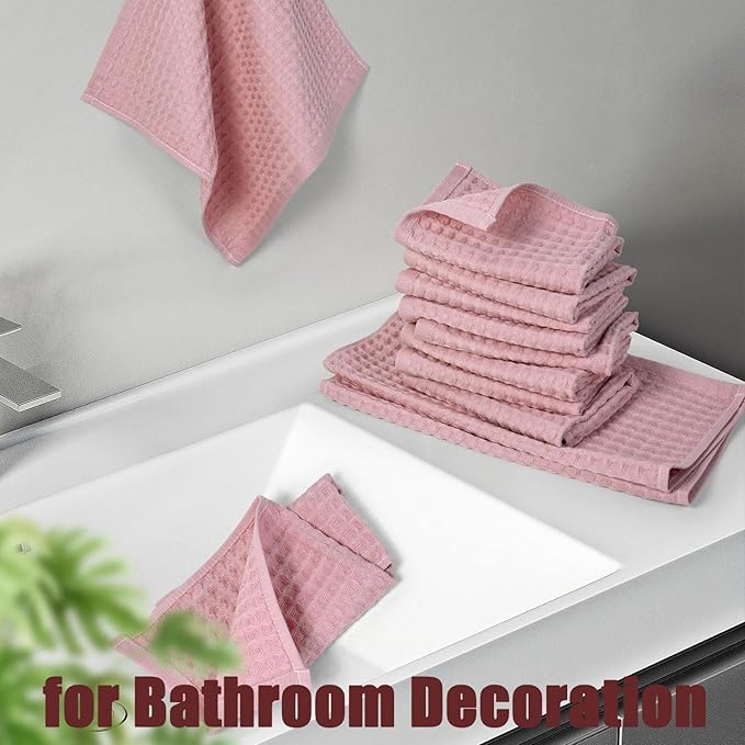 Cleanbear 100% Cotton Washcloths for Showering, 12 Pack, Pale-Pink Wash Cloths, Lightweight and Quick Drying Towels for Bathroom (13 x 13 Inches)