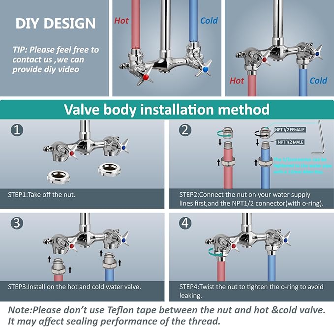 Aolemi Outdoor Shower Kit Fixtures Faucet System Double Handle Exposed Shower with Brass Mix Valve and Height-Adjustable Shower Pipe 6 Inch Center with Showerhead Polish Chrome
