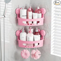 TAILI Suction Corner Shower Caddy, Bathroom Shelf Storage Basket Wall Mounted Organizer for Shampoo, Conditioner, Plastic Rack for Kitchen and Bathroom, Drill-Free Removable (2 Pack)-PINK