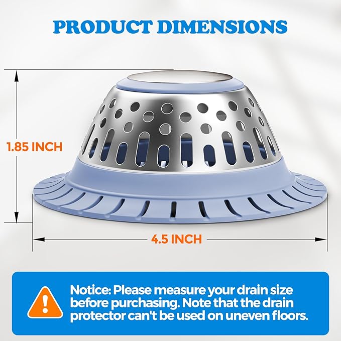 zaa Drain Hair Catcher - Bathtub Drain Cover, Hair Stopper for Bathtub Drain, 304 Stainless Steel Drain Protector and Hair Trap for Flat & Pop-up Drains, Silver Blue