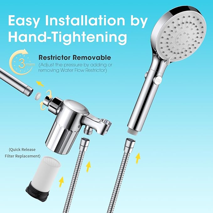 FASDUNT Shower Head with Handheld, Filtered Shower Head with 80" Extra Long Hose, 20-Stage Filter for Softening Hard Water to Improve Hair and Skin Problems