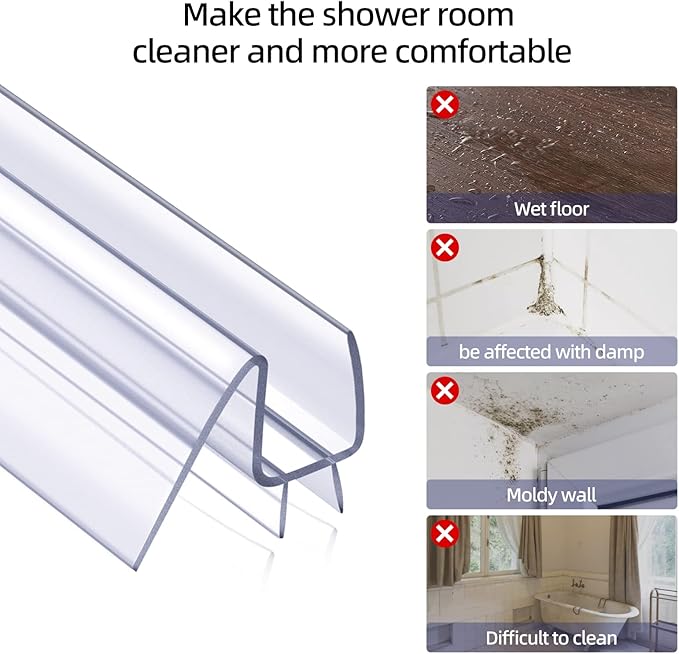 POZIA Shower Door Bottom Seal Frameless Glass Shower Door Seal Strip Clear Vinyl Durable Stop Shower Leaks and Create a Water Barrier Ultra Clear (1PACK-1/4in)