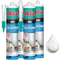 Akfix 100E RTV White Silicone Caulk (4x10.1 fl.oz.) - 100% Waterproof Silicone Sealant for Kitchen and Bathroom, Shower, Toilet, Sink, Window and Door, No Yellowing | White, 4 Pack