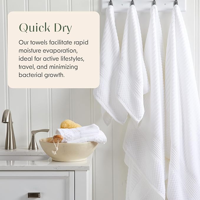 Springtree Home 100% Cotton Bath Towel Set of 4 | Super Soft & Absorbent with Quick-Dry Fibers | 4 Bath Towels | Textured and Durable Cotton | Krista Collection - Bright White