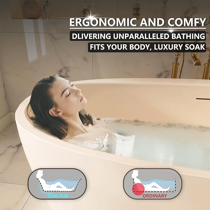 59" Acrylic Freestanding Bathtub, Tap Deck Bathtub, Stand Alone Tub, Soaking Tub with Integrated Overflow and Drain, cUPC Certified
