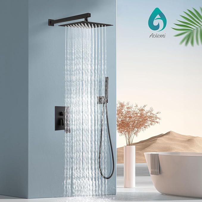 Aolemi Shower Faucet Set, High Pressure Shower System with 2-in-1 Handheld Sprayer, Wall Mount Fixture Combo with Rough-in Valve, 12 Inch Shower Head, Oil Rubbed Bronze