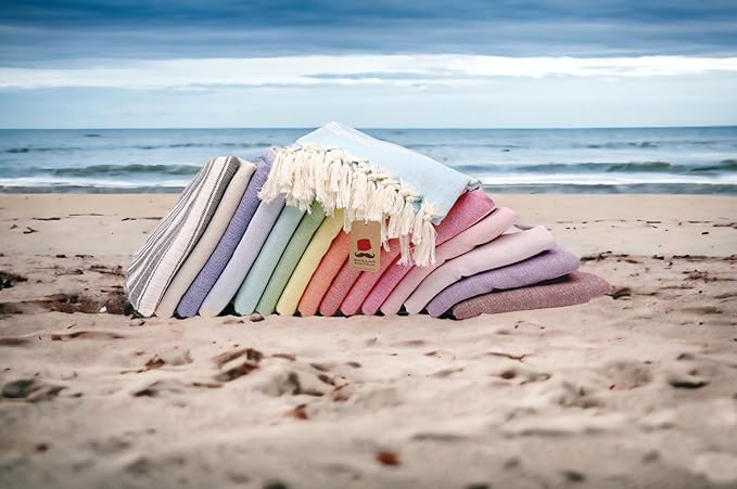 Bazaar Anatolia Turkish Beach Towel – 100% Cotton, Quick Dry, Sand Free Towel for Bathroom, Camping, Travel, Burgundy – Oversized 71x39 Inches – Stripe Maroon