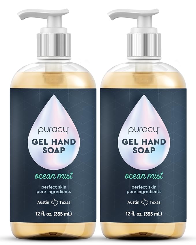 Puracy Organic Hand Soap, For the Professional Hand Washers We've All Become, Moisturizing Natural Gel Hand Wash Soap, Liquid Hand Soap Refills for Soft Skin (12 fl.oz, Ocean Mist) 2-Pack