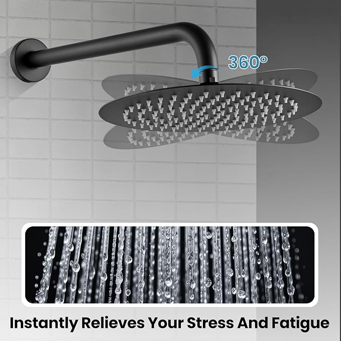 Airuida Shower Fixtures 2 Functions Shower Faucet Set Wall Mounted for Bathroom High Pressure Brass Handheld Shower with Rough-in Valve Round Rainfall 10 Inch Shower Head Matte Black