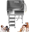 Redriver Stainless Steel Dog Washing Station, 38-Inch Dog Bathing Station Bath Tub, Pet Grooming Bath Tub with Left Ramp & Showerhead & Faucet & Soap Holder for Large Medium Pets (Up to 220LBS)