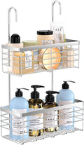 YUOROS Shower Caddy Hanging, 2 Tier Over the Door Shower Organizer Rack 304 Stainless Steel Rustproof (Silver)