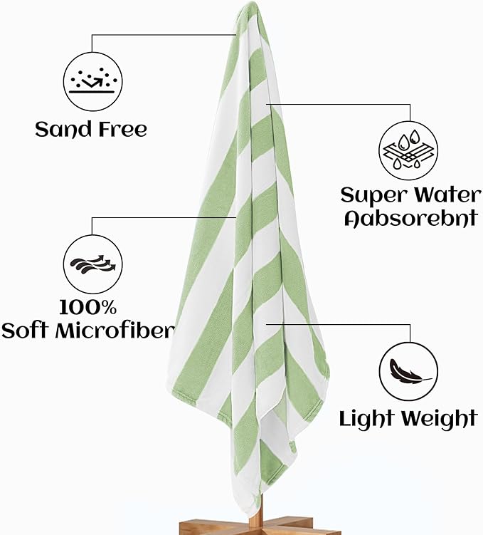Touchat 4 Pack Cabana Stripe 250GSM Polyester Lightweight Quick-Dry Beach Towel & Blanket Combo- 30'' x 60'' Compact Travel Towel for Pool, Camping, Gym, Yoga | Ultra-Portable, Multi-Functional，Color