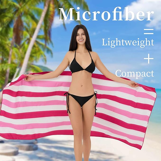 Microfiber Extra Large, Oversized Beach Towels (70''x35'') - 4 Pack XL Quick Dry Striped Towels for Adults & Women，Sand Free for Pool, Spa, Swim & Travel - Ultra Absorbent & Lightweight