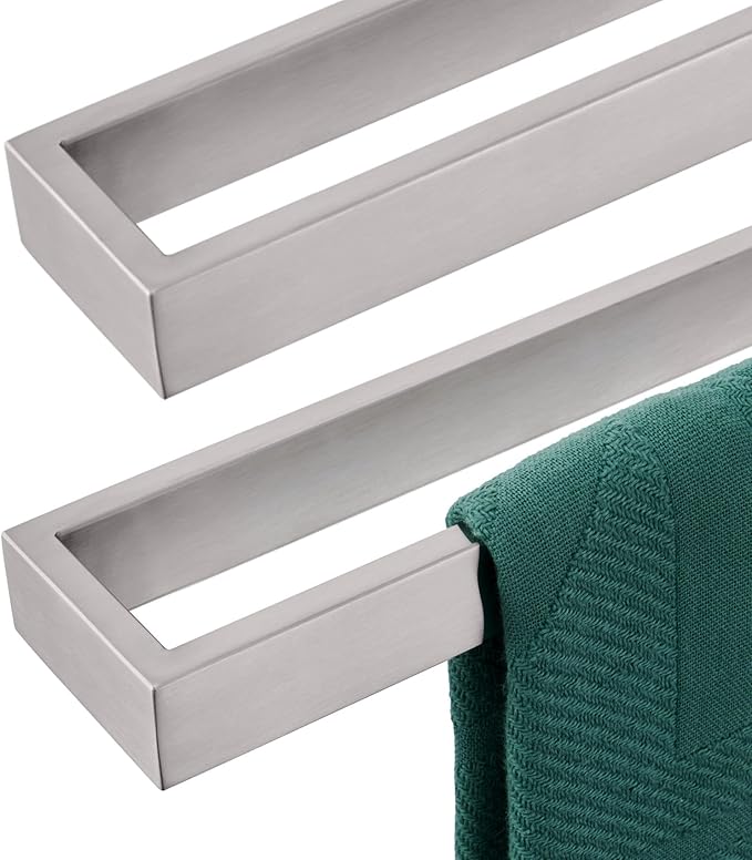KOKOSIRI Towel Bars Brushed Nickel Bath Towel Hanger Holder 24-Inch Kitchen Rack Stainless Steel for Bathroom Hardware Wall Mount, 2 Pack B4008BR-L24-P2