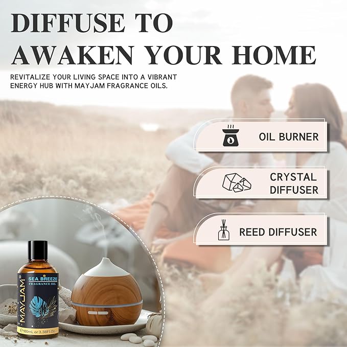 MAYJAM 100ML/3.38FL.OZ Sea Breeze Fragrance Oils with Glass Dropper, Essential Oils for Diffusers for Home, Long Lasting Scented Oils for Diffusers Soap Candle Making