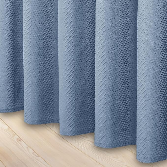 Gibelle Ombre Blue Shower Curtain, 3D Embossed Textured Herringbone Fabric Shower Curtain, Modern Farmhouse Bathroom Decor Soft Cloth Shower Curtain Set with Hooks, 72x72